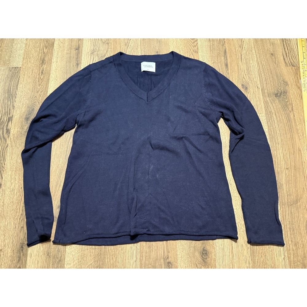 Stitches + Stripes Shirt, Women's Size Medium, Blue, Long Sleeve, V-neck